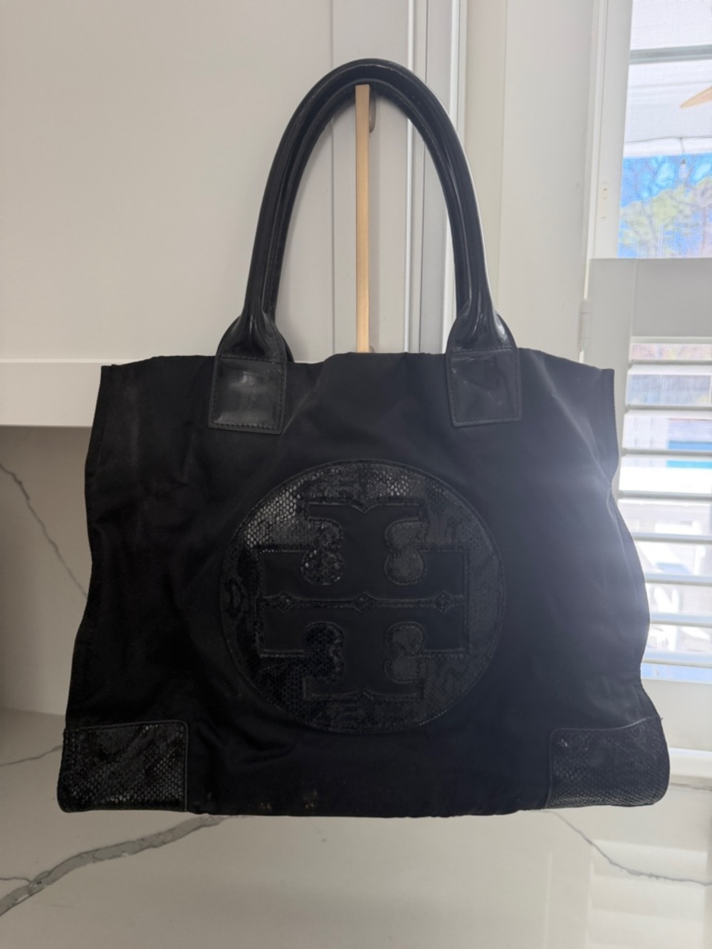 Tory Burch Black Nylon Tote with Logo Medallion